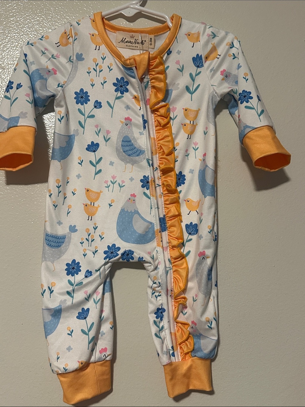 Mona Nino Yellow & Blue Ruffle Zip Footie One-Piece